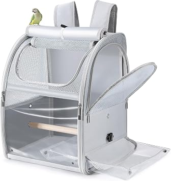 Sanmoncare Bird Carrier Backpack, Water Repellent Fabric Cockatiel Travel Bag with Stand, Lightweight and Portable Travel Cage for Parrot, Bird Travel Carrier