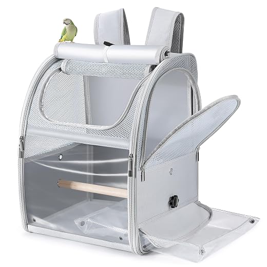 Sanmoncare Bird Backpack Carrier, Water Repellent Fabric Cockatiel Travel Bag with Stand, Lightweight and Portable Travel Cage for Parrot, Bird Travel Carrier