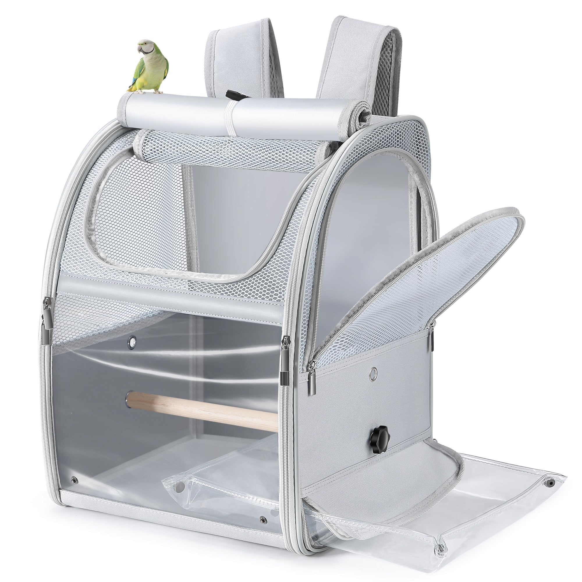 Sanmoncare Bird Carrier Backpack, Water Repellent Fabric Cockatiel Travel Bag with Stand, Lightweight and Portable Travel Cage for Parrot, Bird Travel Carrier