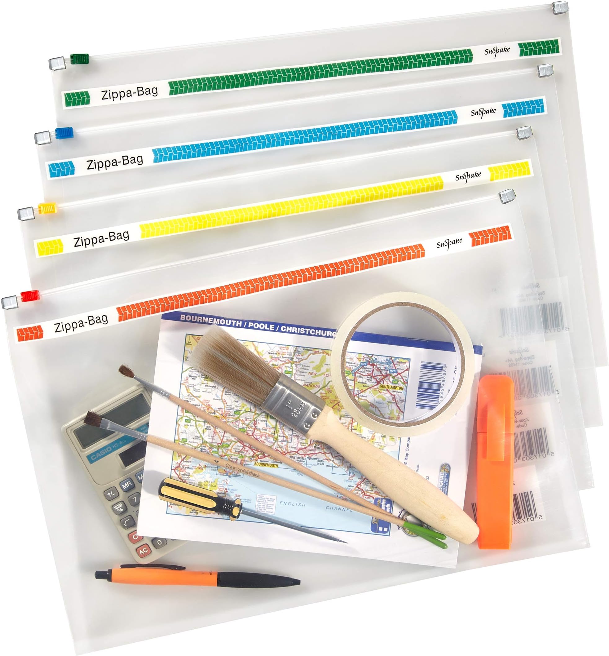 Snopake A4 Plus Zippa-Bag with Top Zip [Pack of 25] 355 x 235 mm - Transparent/Assorted Zip Strips [Ref: 11463]