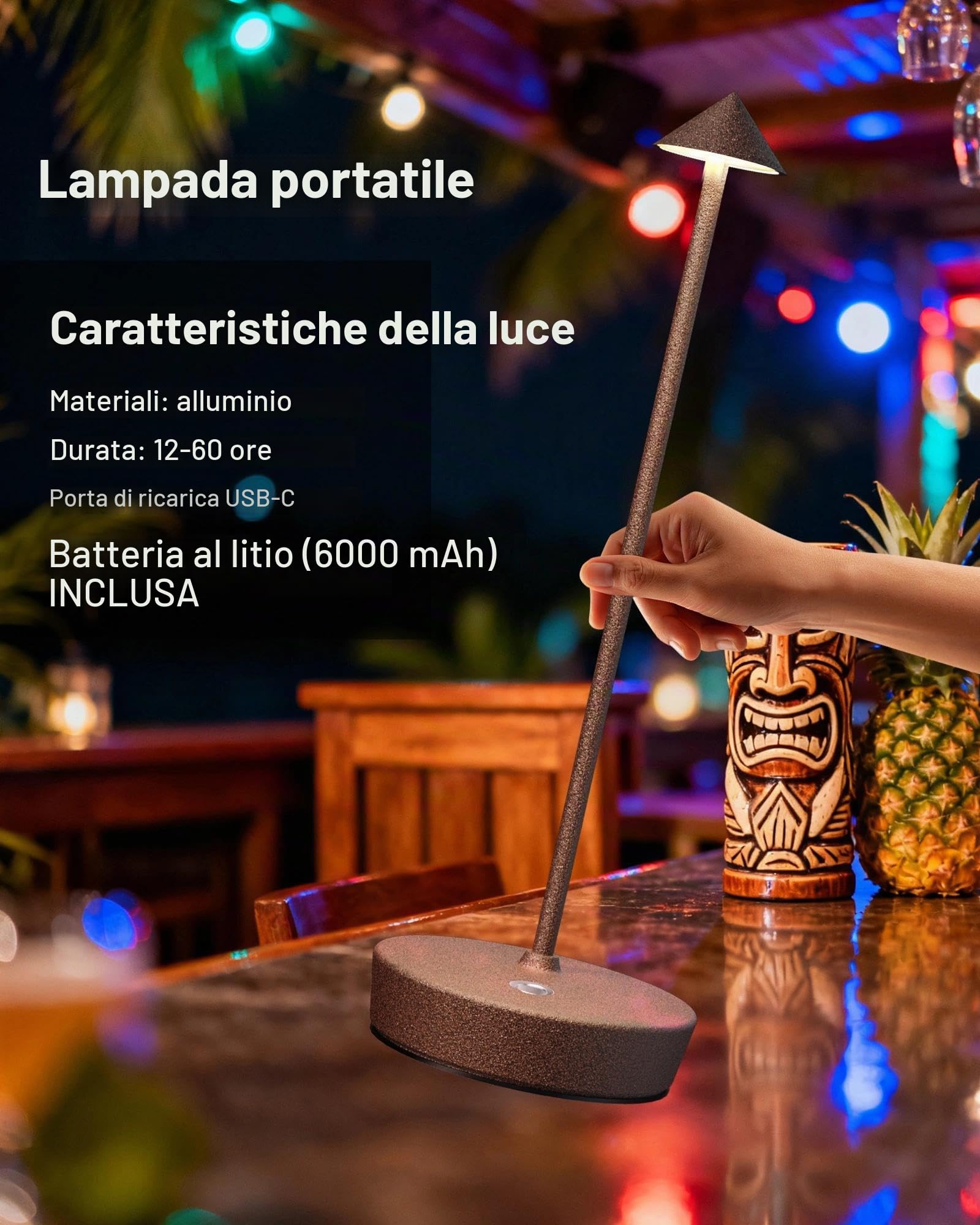 Lampada da Tavolo Ricaricabile senza fili per Interni/Esterni (2 Ruggine) | lampada da tavolo a led ricaricabile, 3 Modalità di Colore, Dimmerabile Impermeabile, 6000mAh per Ristorante Comodino