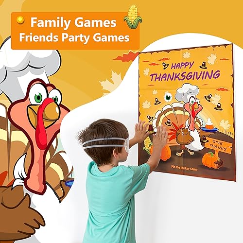 Miniatura 2 de Juegos de Acción de Gracias para niños familiares, Pin The Tail on the Turkey Stickers Juegos para niños, actividades de decoración de fiesta de