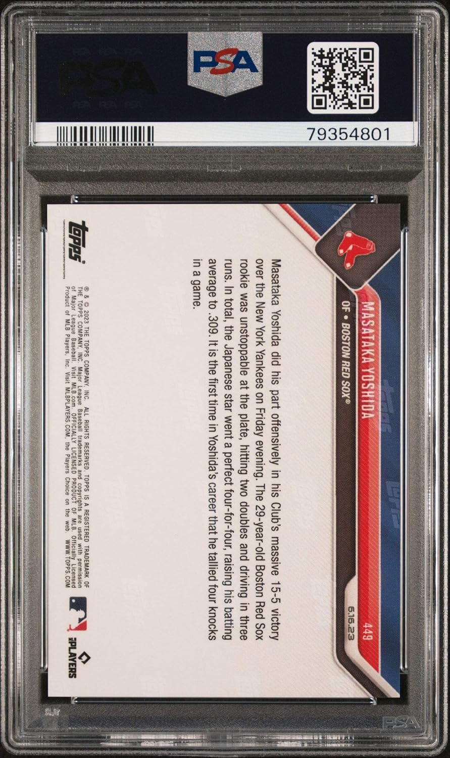Graded 2023 Topps Now Masataka Yoshida #449 Rookie RC Baseball Card PSA 10 Gem Mint