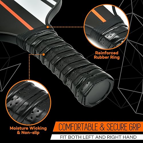 Miniatura 3 de Juego de 2 palas de pickleball de fibra de carbono con 2 paletas, funda de transporte, 4 bolas, juego de 2 paletas ligeras con 4 bolas, 1 bolsa,