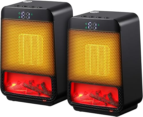 VIHOSE Paquete de 2 calentadores de espacio portátiles para interiores de 1000 W, calentadores eléctricos de cerámica de calentamiento rápido 2s con