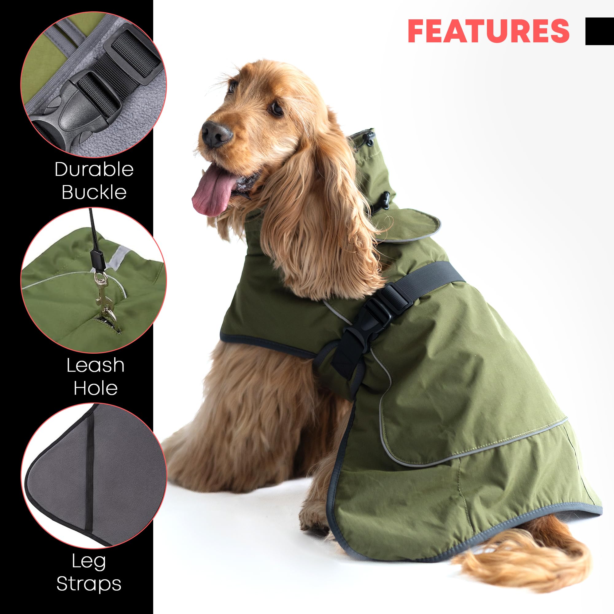 DOGOPAL Dog Coat Waterproof Reflective Warm Dog Raincoat with Fleece Lining, Windproof and Breathable - Image 3