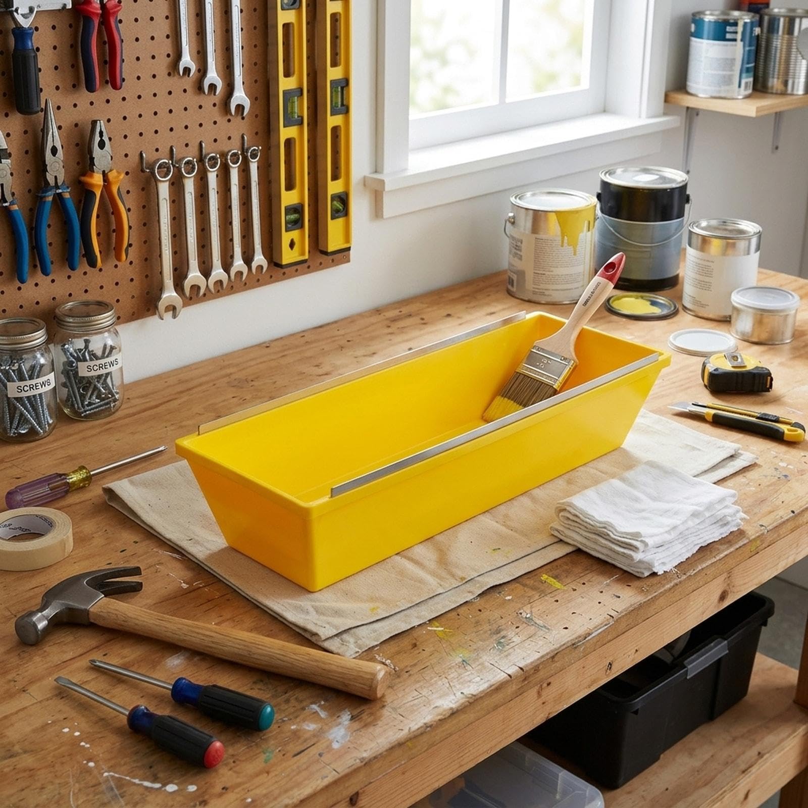 Fenteer Bac à enduit de 35,5 cm (14 pouces) - Grande capacité - Nettoyage facile - Haute résistance - Bac à peinture pour cloisons sèches, Jaune