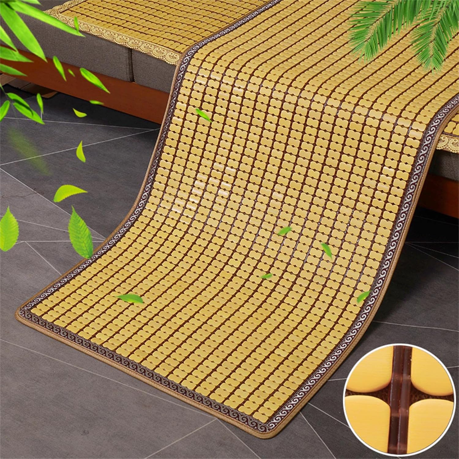 XOOFMASS Bamboo Bed Mat Cooling Summer Sleeping Mat Cooling Topper Pad Breathable Mahjong Mat Folding Smooth Air Conditioning Mat for Bed,100cmX190cm