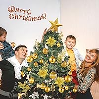 Vista 7 de Poen 108 piezas de adornos para árbol de Navidad, incluyendo bola de Navidad, purpurina, flores de Pascua, lazos, bayas, tallos, hojas, copos