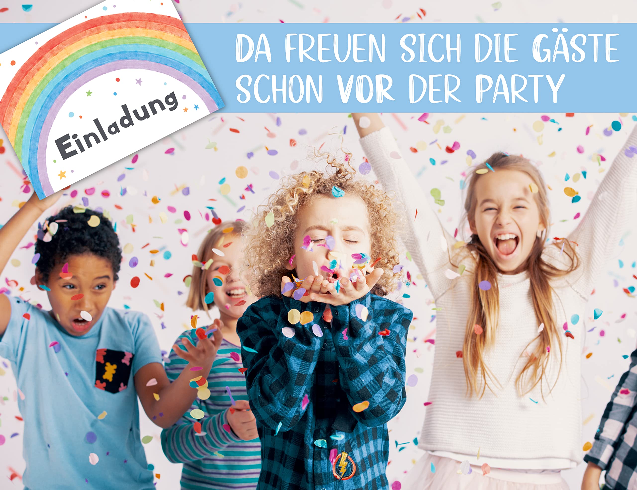Regenbogen Einladungskarten Für Kindergeburtstage – 12-teiliges Set Mit Kuverts & Gratis Aufklebern