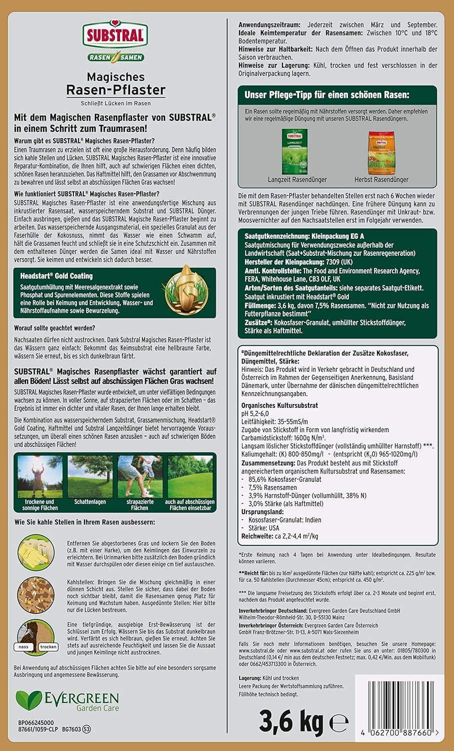 Substral Magisches Rasenpflaster Mischung 3,6kg Nachsaat Rasen