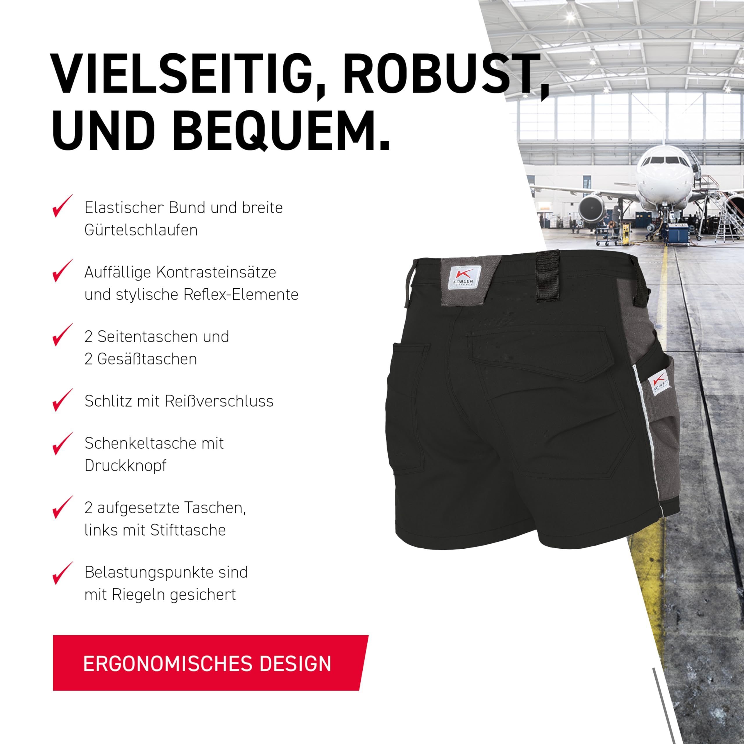 KÜBLER Workwear | KÜBLER ACTIVIQ Arbeitsshorts kurz | Schwarz/Anthrazit | Größe 48