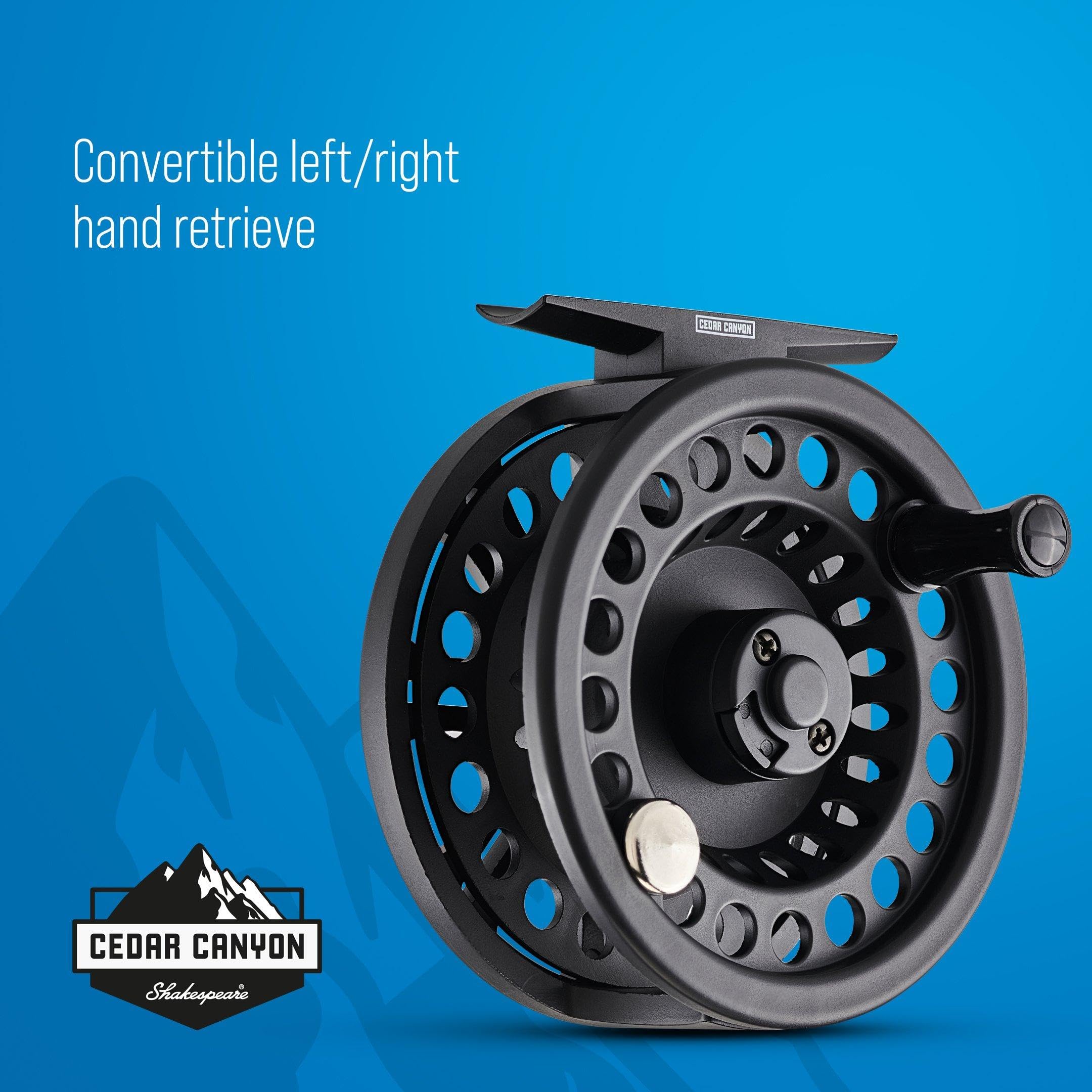 Shakespeare Cedar Canyon Premier Fly Reel - Moulinet de pêche à la Mouche léger et Durable avec roulement récupération Convertible pour droitier ou gaucher - 2 Options Disponibles