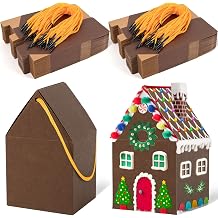 80UncleKimby 50Pcs Christmas Gingerbread House Kit Deep Mocha Cardboard House-Shaped Cookie Gift Boxes with Ropes for DIY Crafts, Holiday Party Favors & Bulk Supplies
