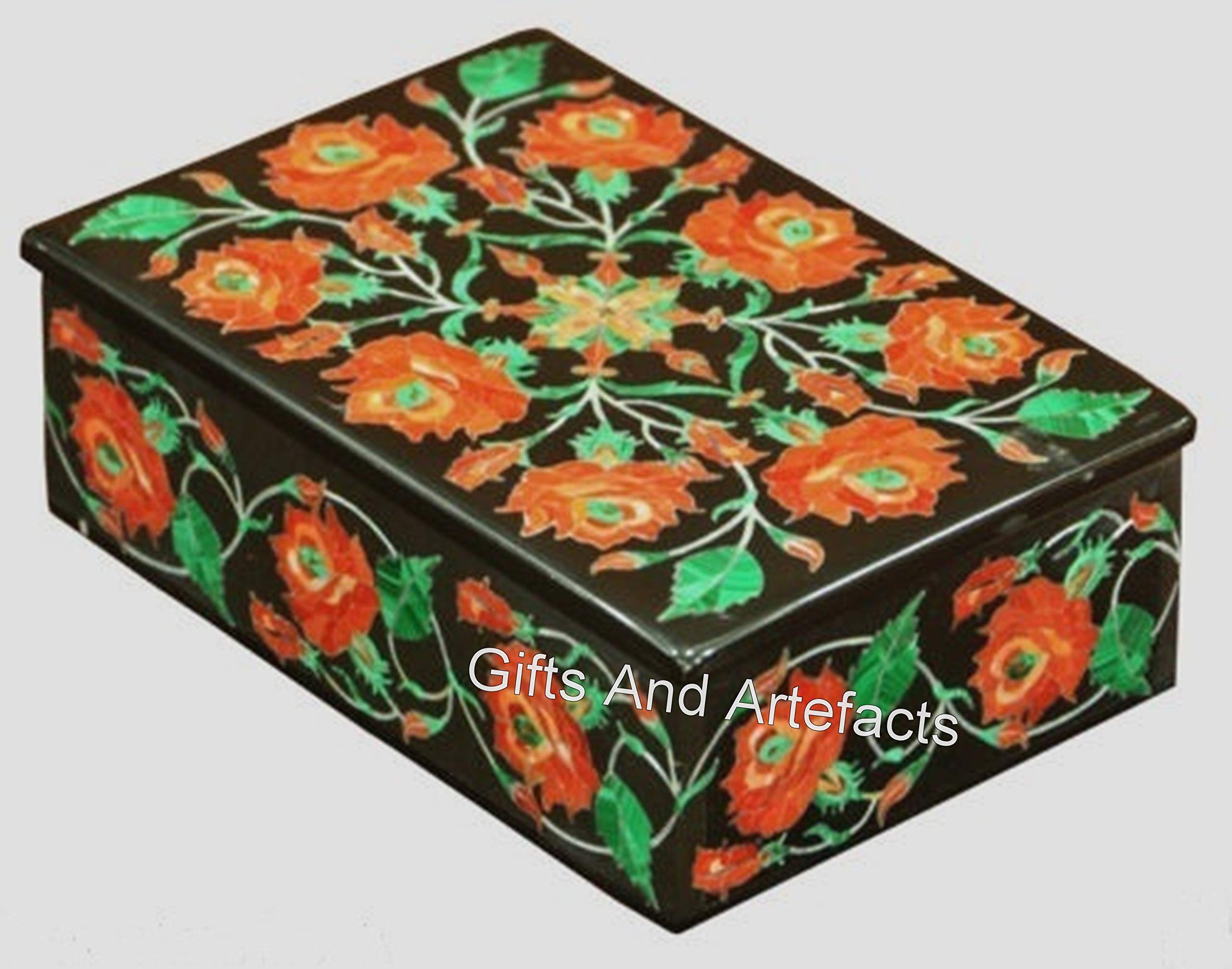 Boîte à bijoux en marbre noir anti-poussière motif floral pour ranger vos bagues