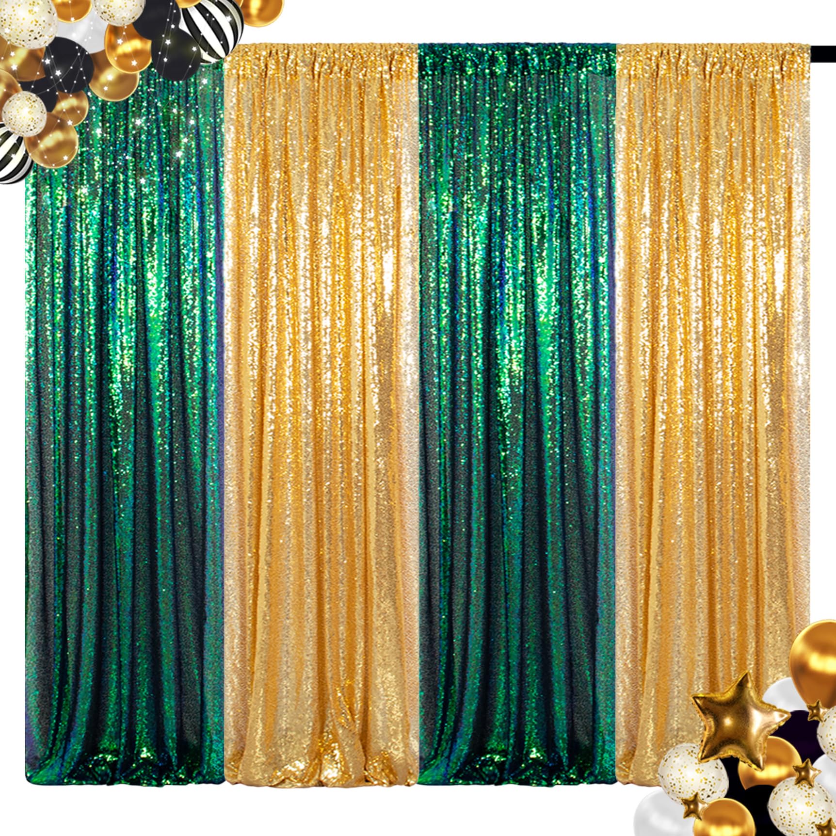 ShinyBeauty Sequin Backdrop Set of 4, 2FTx8FT Photo Backdrop Sequin Curtains Shimmer Wall Backdrop Photograph Backgrounds Sparkle Backdrop Curtains (