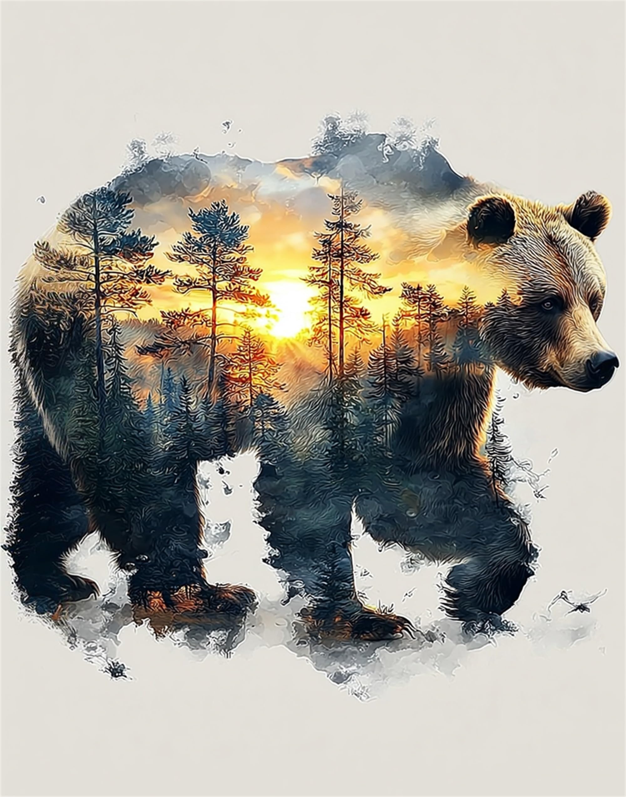 Nznanchu Bear Paint By Number For Adult,Animal Diy Painting Kits For Adults,Silhouette Color By Numbers,Paint By Number Canvas Crafts Watercolor For Beginners Hoom Decor