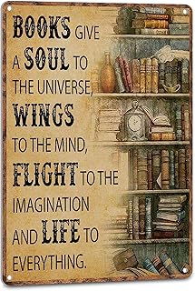 NEGLAI Inspirational Book Poster Vintage Book Nook Art Decor Positive Quotes - Books Give A Soul To The Universe, Home Library Affirmation Decoration 8X12 Inches