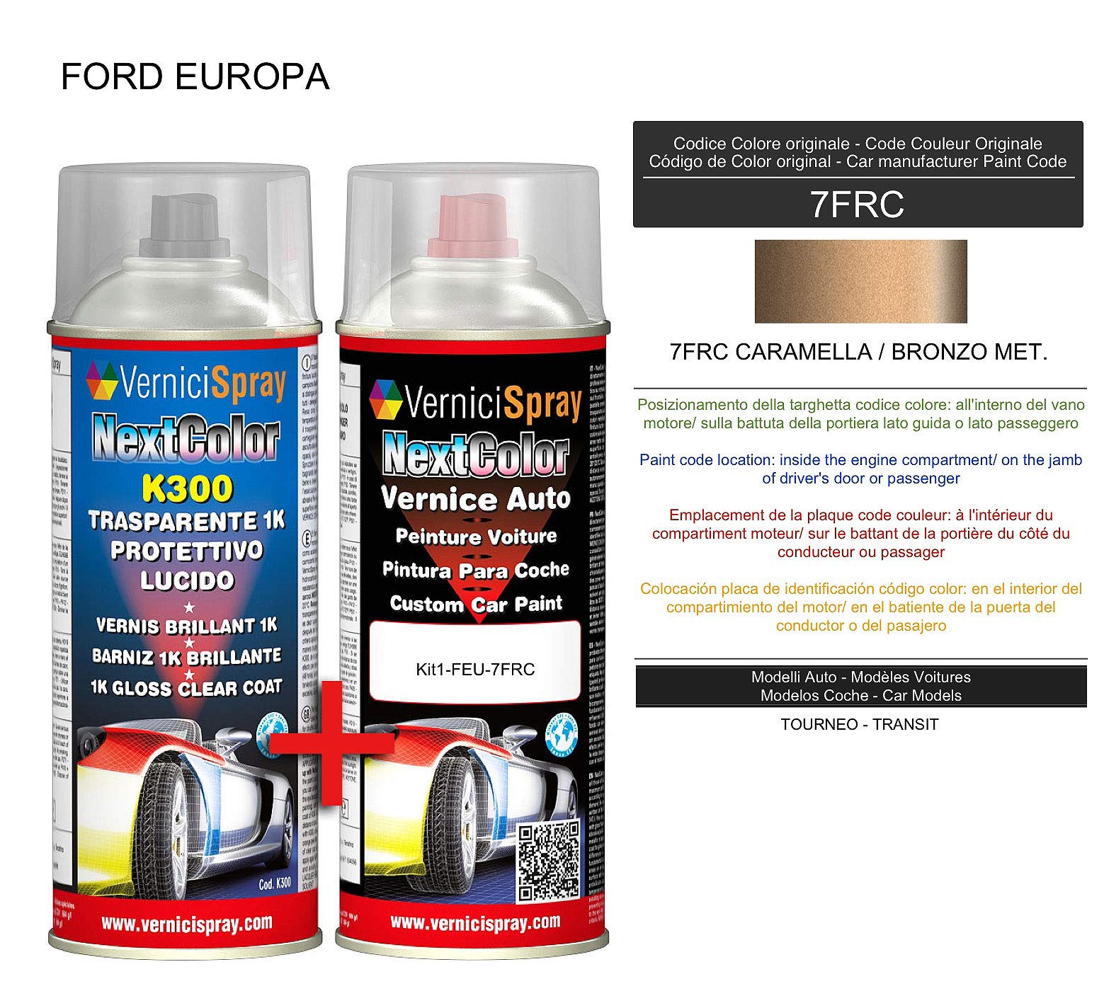 Automotive Touch Up Kit - Car spray paint in metallic/pearl colour 7FRC CARAMELLA/BRONZO MET. and Gloss Clear Coat, 400 ml Spraycans by VerniciSpray