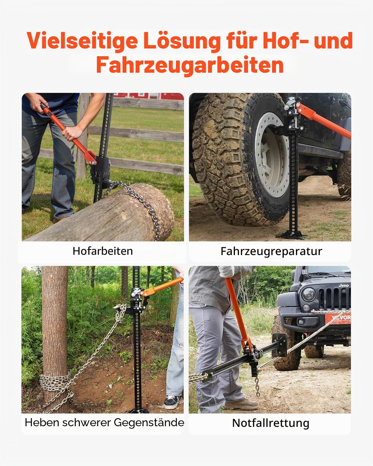 VEVOR Farm Wagenheber (1225 mm hoch) Offroad High Lift Farm Jack (3,18 t belastbar) Offroad-Nutzwagenheber, Stoßstangenheber Hochleistungshebebühnen mit 130,1–1079,5 mm Hubbereich für Traktor LKW