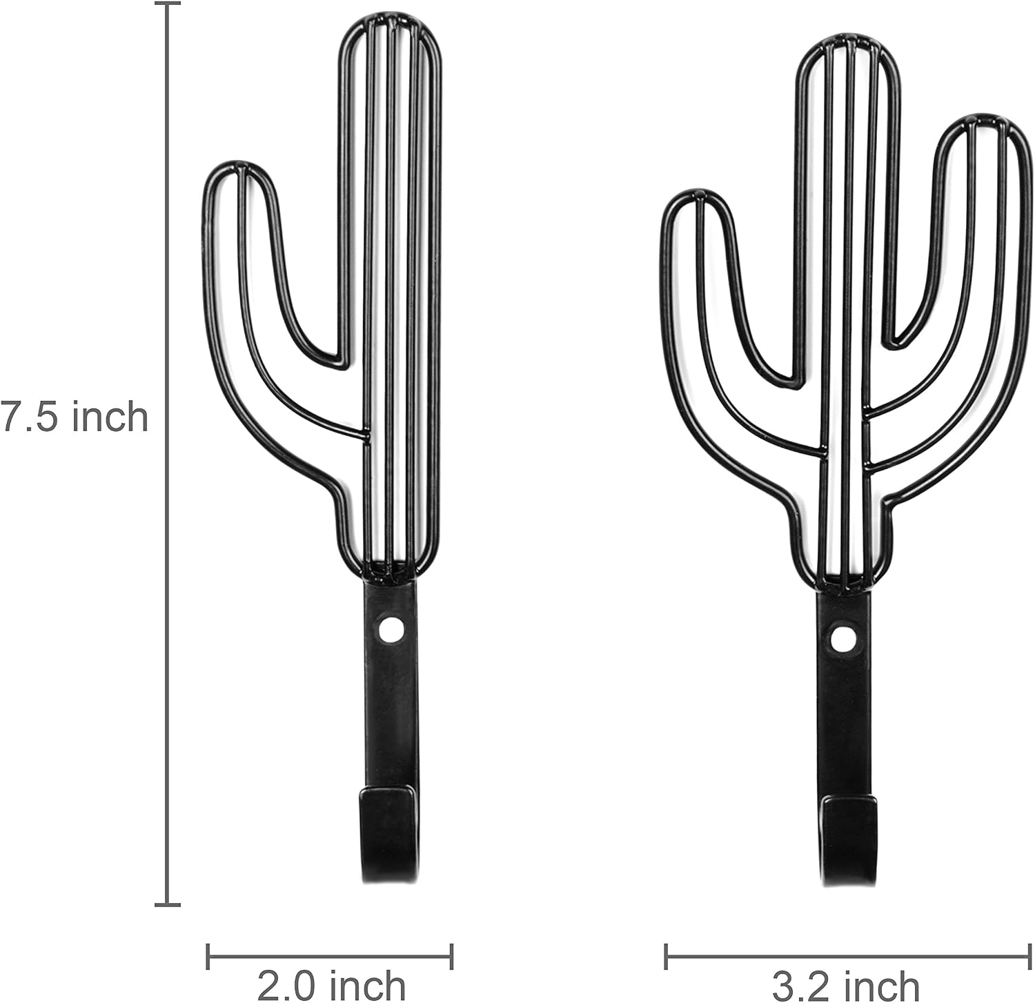 MyGift Wall Mounted Black Metal Coat Hooks with Cute Cactus Shaped Design, Decorative Hooks for Hanging Hat, Coat, Towel, Leash, Laynard, Set of 2