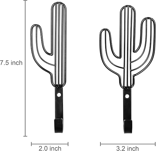 Miniatura 5 de MyGift Ganchos de metal negro montados en la pared con bonito diseño en forma de cactus, ganchos decorativos para colgar sombrero, abrigo, toalla,