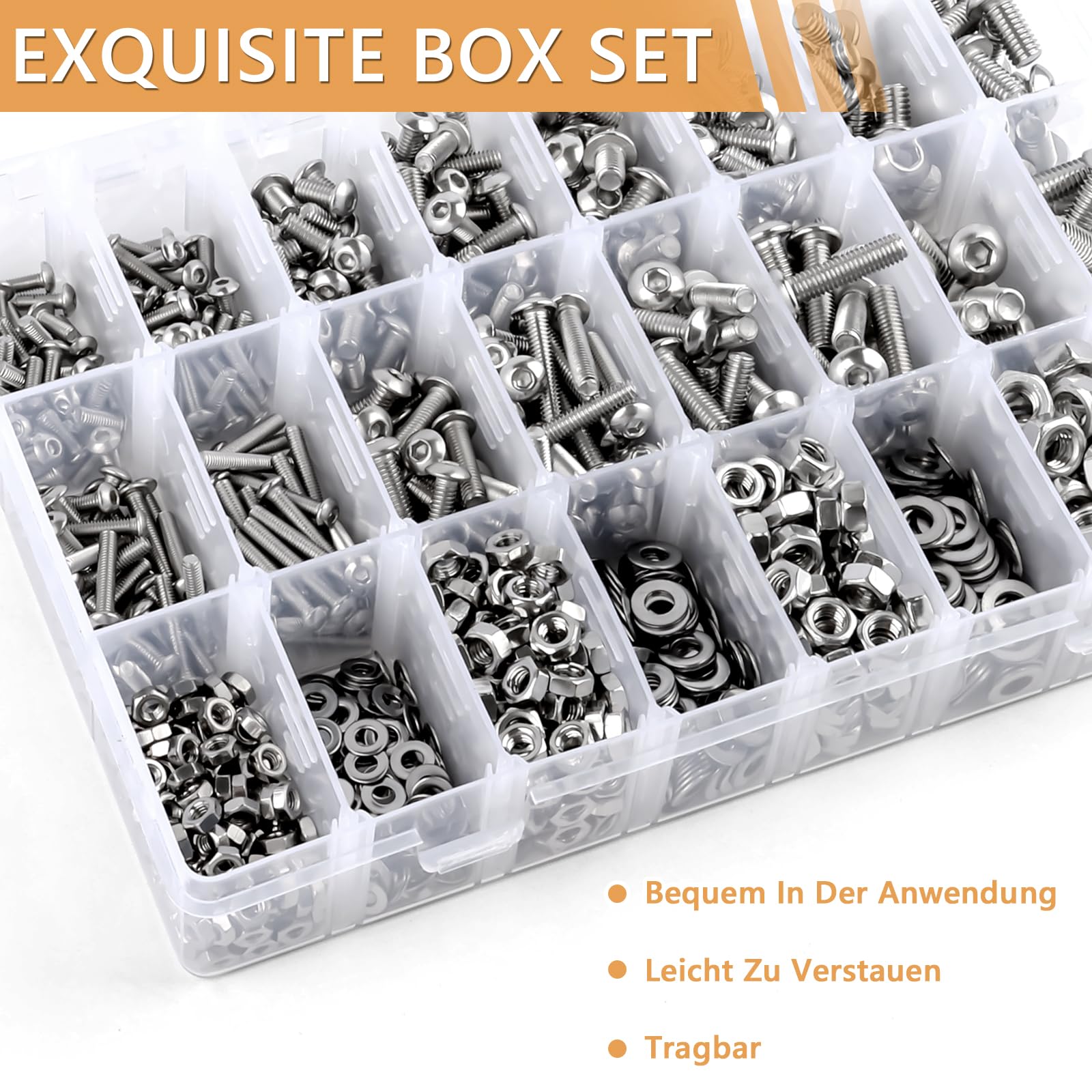 1280 Stk Schrauben Set, M3 M4 M5 M6 Gewindeschrauben Set 304 Edelstahl Linsenkopf Innensechskantschrauben mit Muttern Unterlegscheiben und Innensechskantschlüsseln Sortiment Set (Packung mit 2)