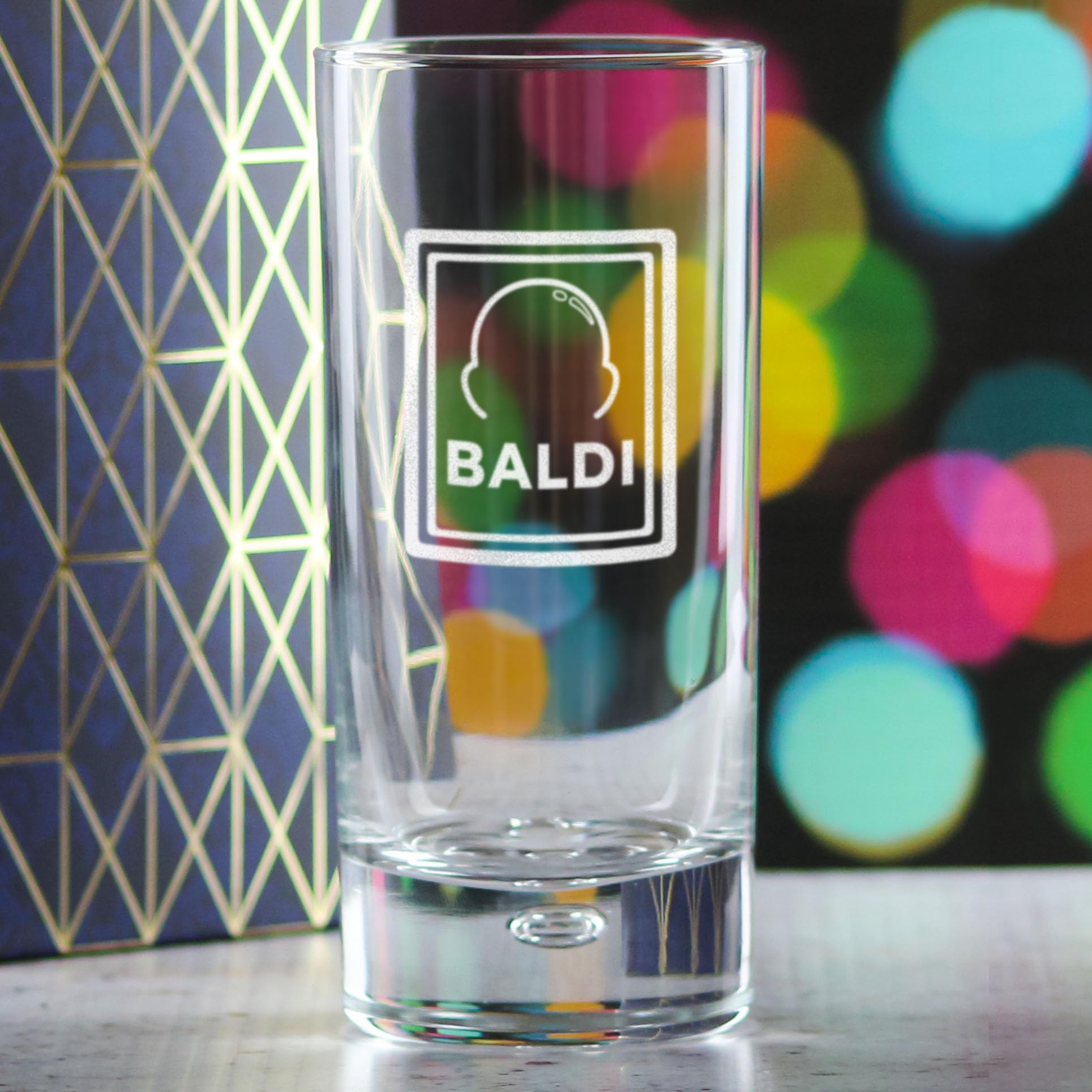 Vaso de cristal con diseño baldi, personalizable y grabado, añade un mensaje personalizado al reverso, caja de regalo incluida, grabado con láser, regalo para papá, abuelo, colega, jubilación