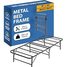 Treaton, 14-Inch Foldable Metal Platform Bed Frame with Tool Free Setup, Sturdy Steel, No Box Spring Needed, 75" x 30", Black