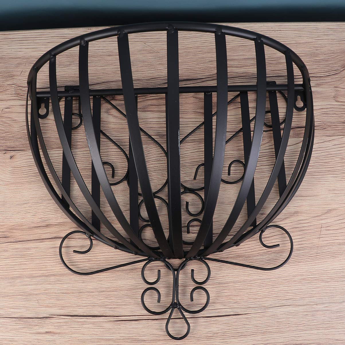 Yardwe Hängend Blumentopf Metall Wand Blumen-Korb Halb Rund Wandvasen Wandmontage Blumenampel Hängeampeln Shabby Landhausstil Balkon Garten Deko Wanddekoration 53x35x16cm Schwarz