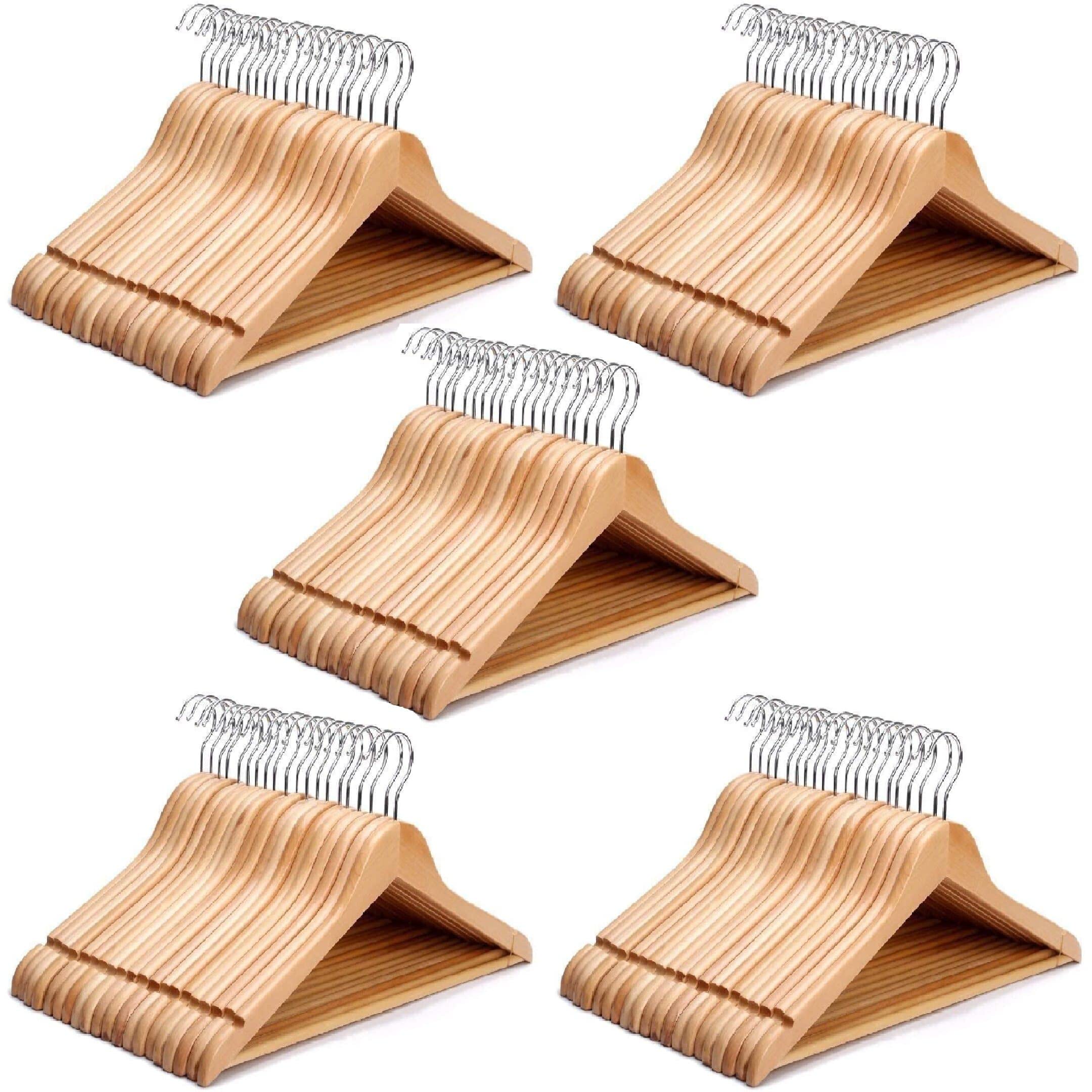Round Trouser Bar and Shoulder Notches Strong Premium Wooden Coat Hangers Round Trouser Bar & Shoulder Notches - Durable Wardrobe Space Saver (100)