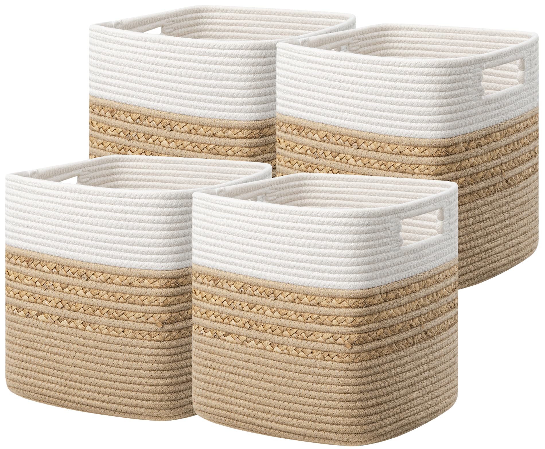 Woven Cotton Rope Basket Set Of With Handles,Storage Baskets For