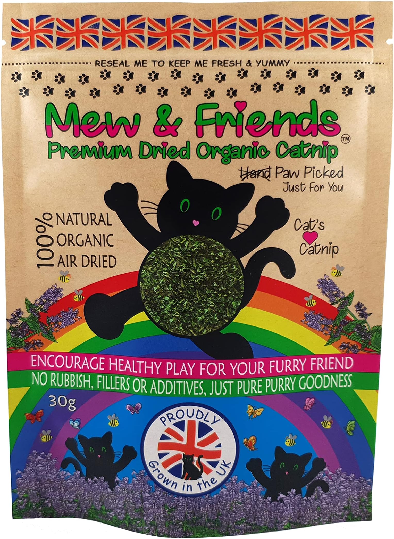 Mew & Friends Catnip - UK Grown | Premium Organic Catnip 100% Naturally Dried | Chemical Free | Extra Strong Cat Nip | New 2026 Crop | Cat Toy | Cat Treat | Gift For Cat Lovers - 30g