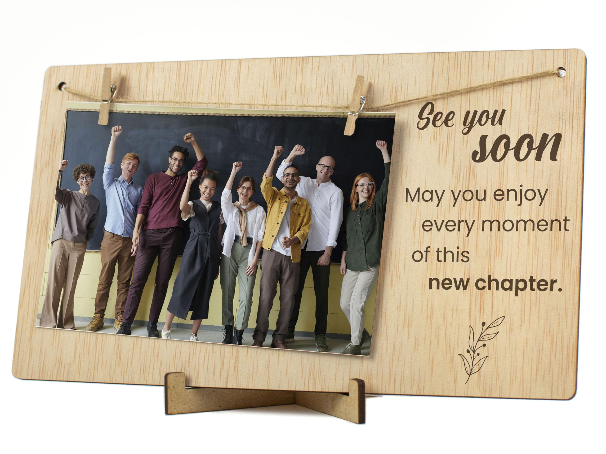 CONTRAXT Photo Frame with Wooden Clips. Original Gift Farewell Card Saying Goodbye to Friend Coworker Leaving Photo Holder with Clips 10x15 Wood Klammern Holz Abschied (Farewell) — image 1
