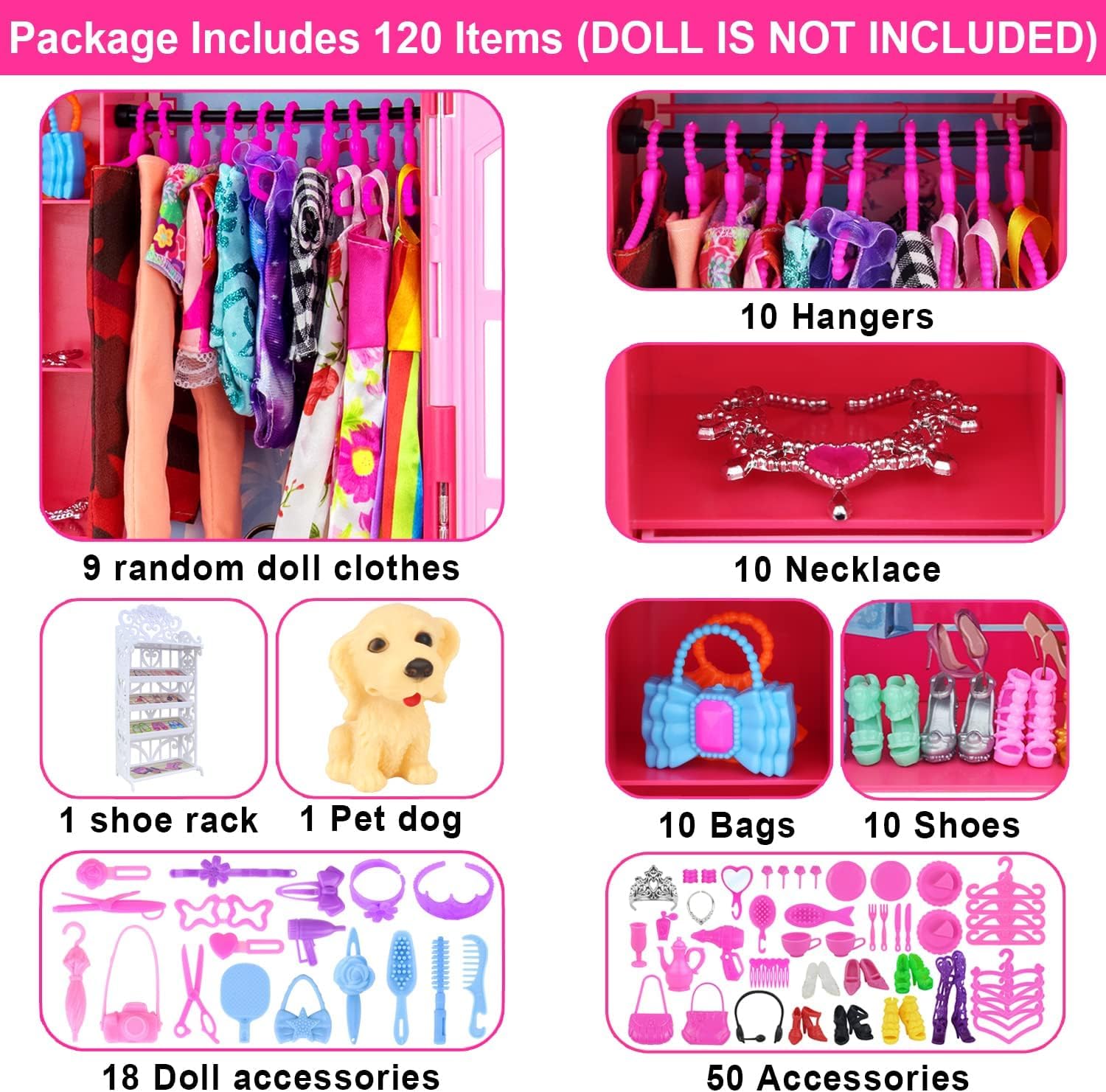 Coffret Armoire De Mode 75 Pièces – Vêtements Et Accessoires Pour Poupées 11,5 Pouces – Robe De Mariée, Tenues, Chaussures, Cintres, Sacs