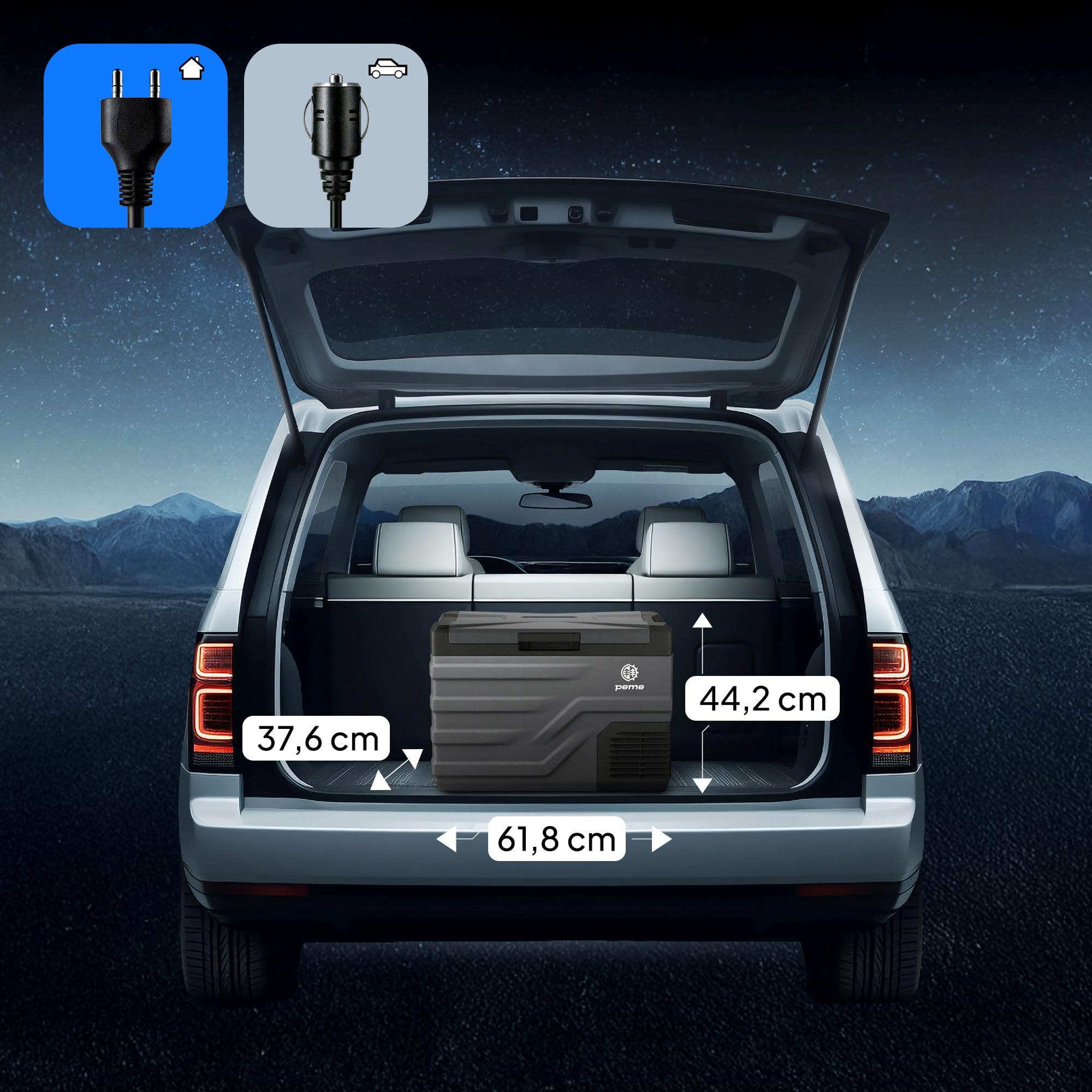 peme Quest 15,3-26,8-35,3 l – wydajna lodówka kompresorowa ze sterowaniem za pomocą aplikacji, funkcja zamrażania i ogrzewania, Dual-Power 12/24 V, 230 V – idealna na kemping, do aktywności na świeżym