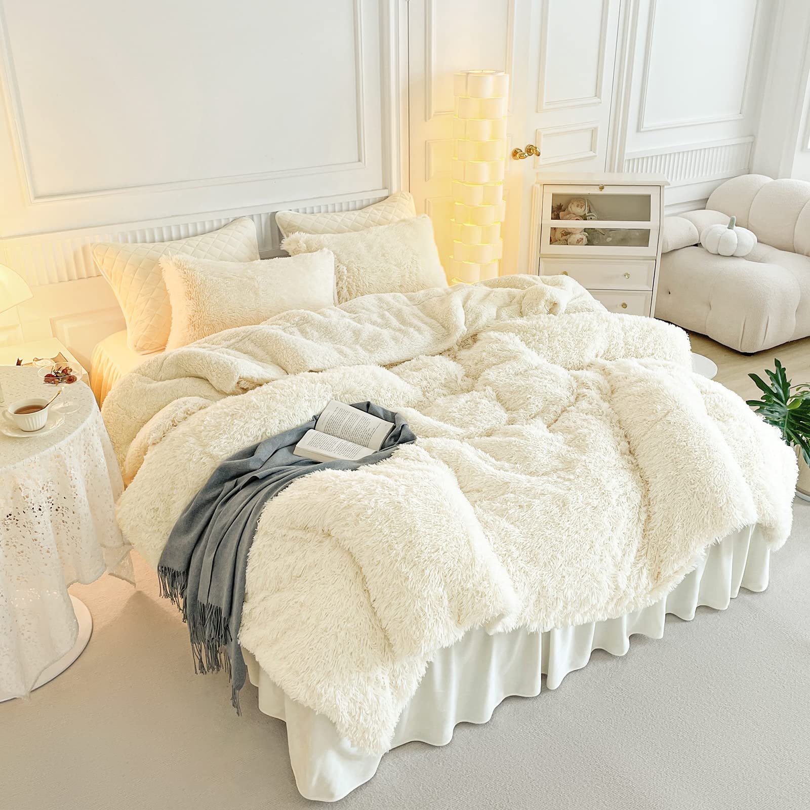 Faux Fur Comforter Set Twin Size Luxury 