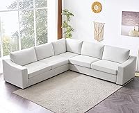 Vista 22 de Eluchang Sofá seccional convertible, sofá en forma de L con asientos extra profundos, tela de lino natural, sofá de esquina moderno y cómodo