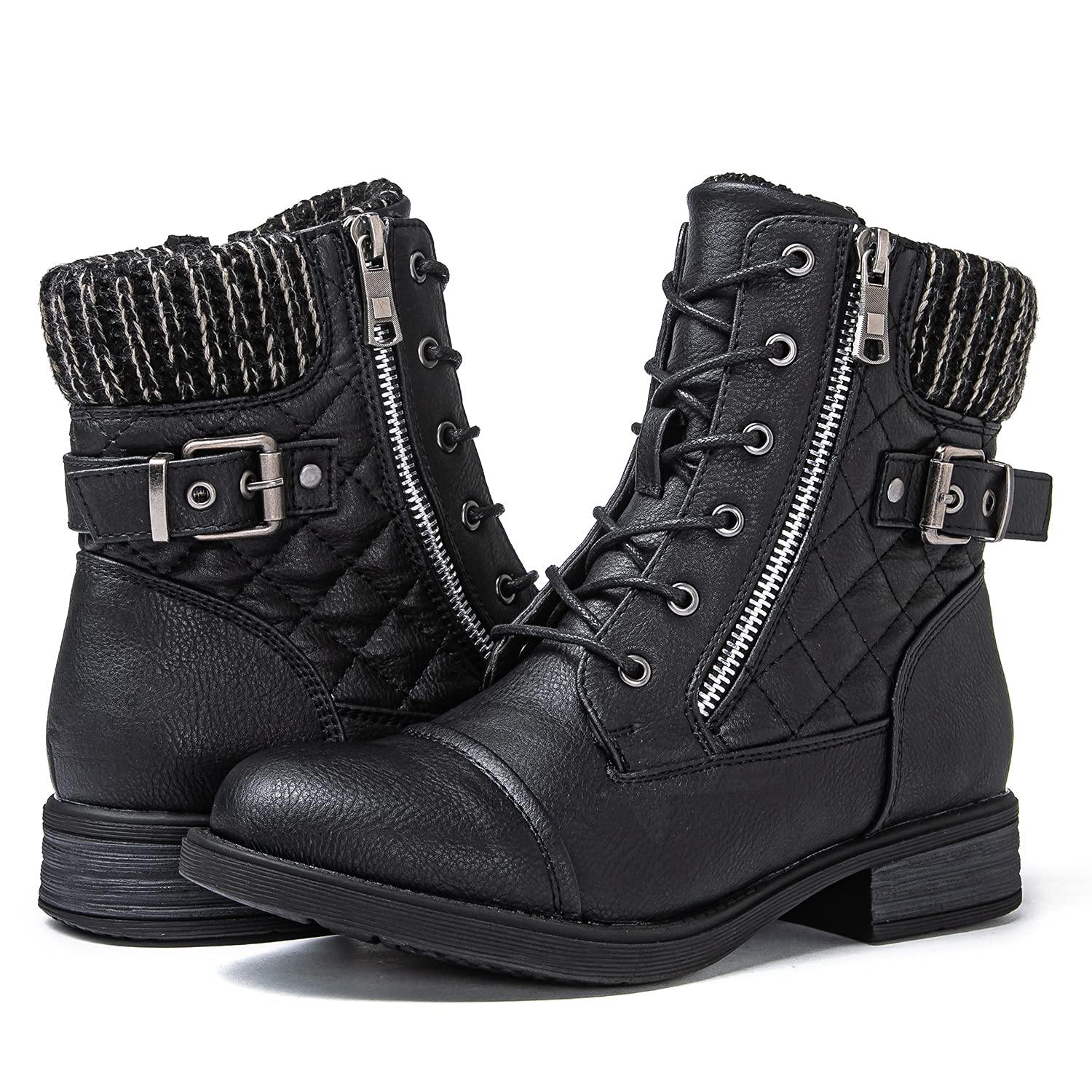 GLOBALWIN Womens Combat Boots Lace Up Boots For Women Ankle Booties With Low Heel Fashion Dressy Short Boots