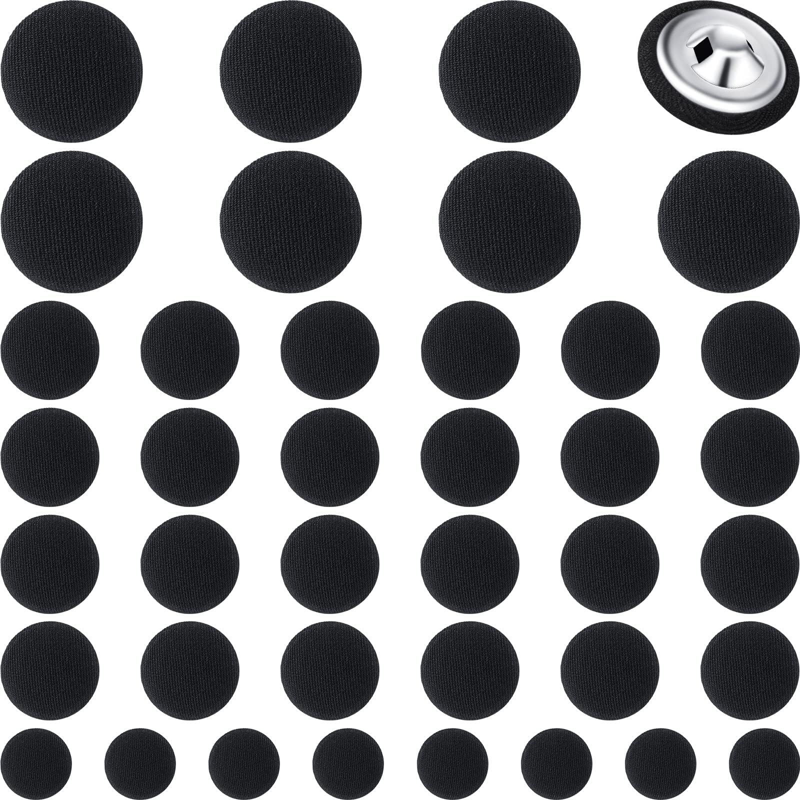Gerrii 40 Pcs Black Fabric Buttons Tuxedo Suit Various Sizes Satin Buttons for Jacket Front Vintage Coat Sewing Dress Gowns Blouses