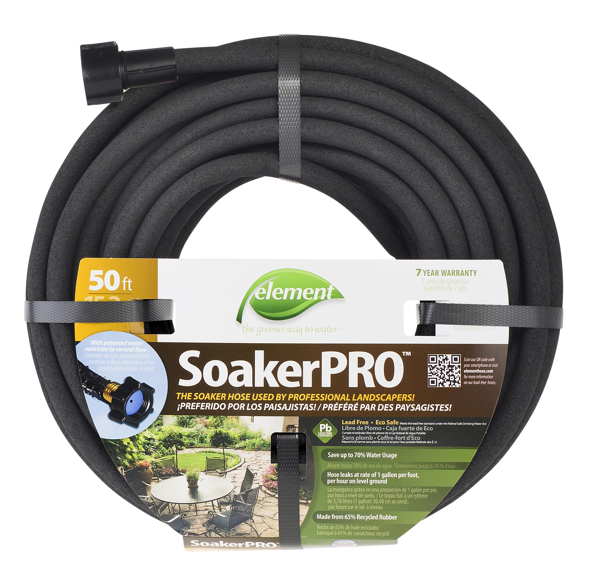 Element SoakerPRO Soaker Hose, 50' Length, 3/8" Diameter, Black