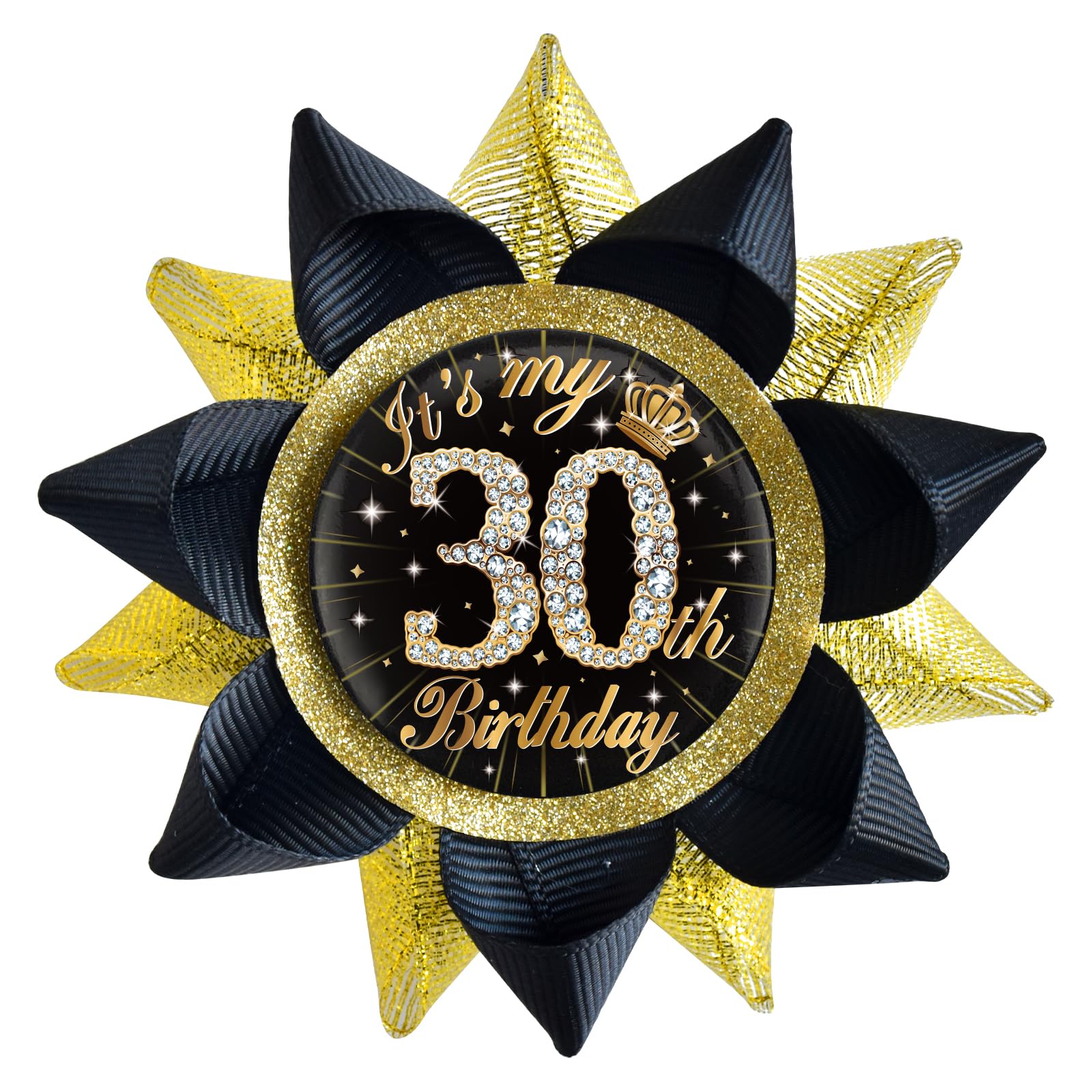 SKJIAYEE It's My 30th Birthday Buttons Pins Handmade(3.8*3.8inch), Black Gold Funny Grosgrain Ribbon Tinplate Badge for Women or Men 30th Birthday