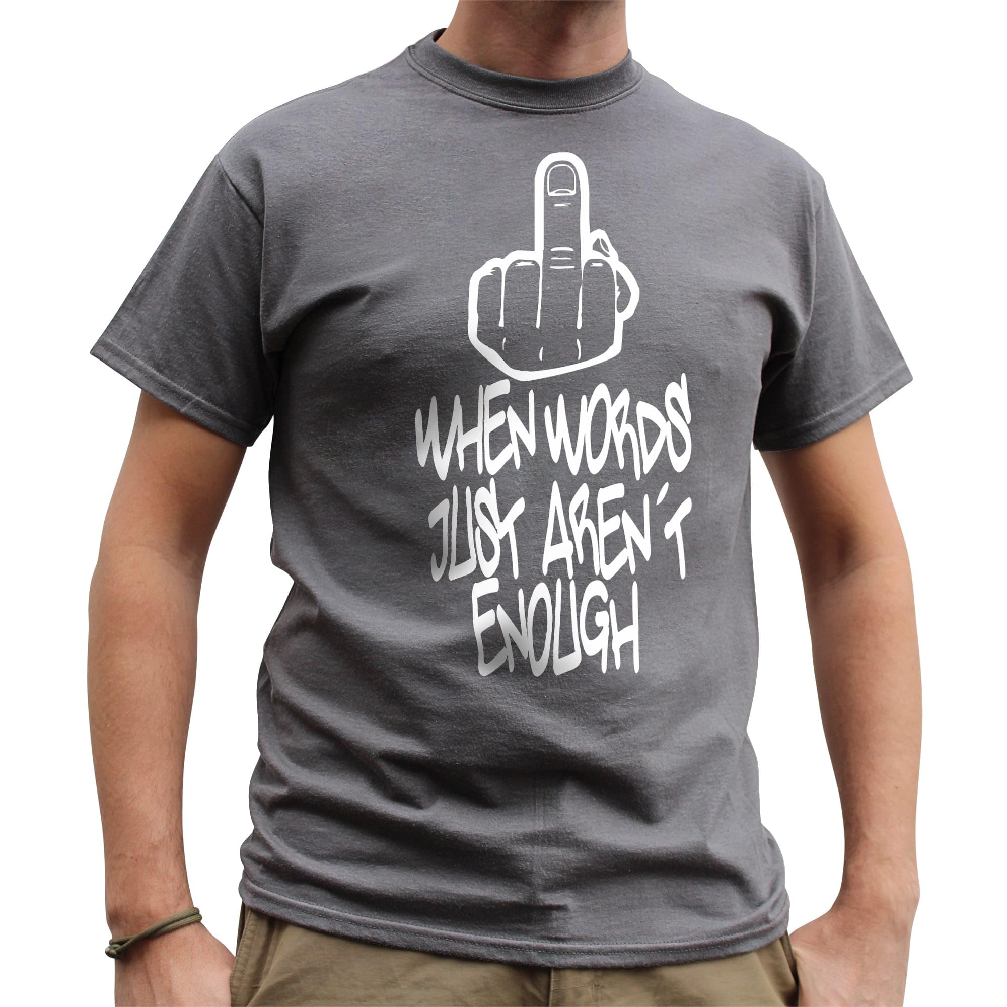 Nutees Men's Charcoal Grey When Words Just Aren't Enough Middle Finger T-Shirt (Charcoal Grey), XX-Large