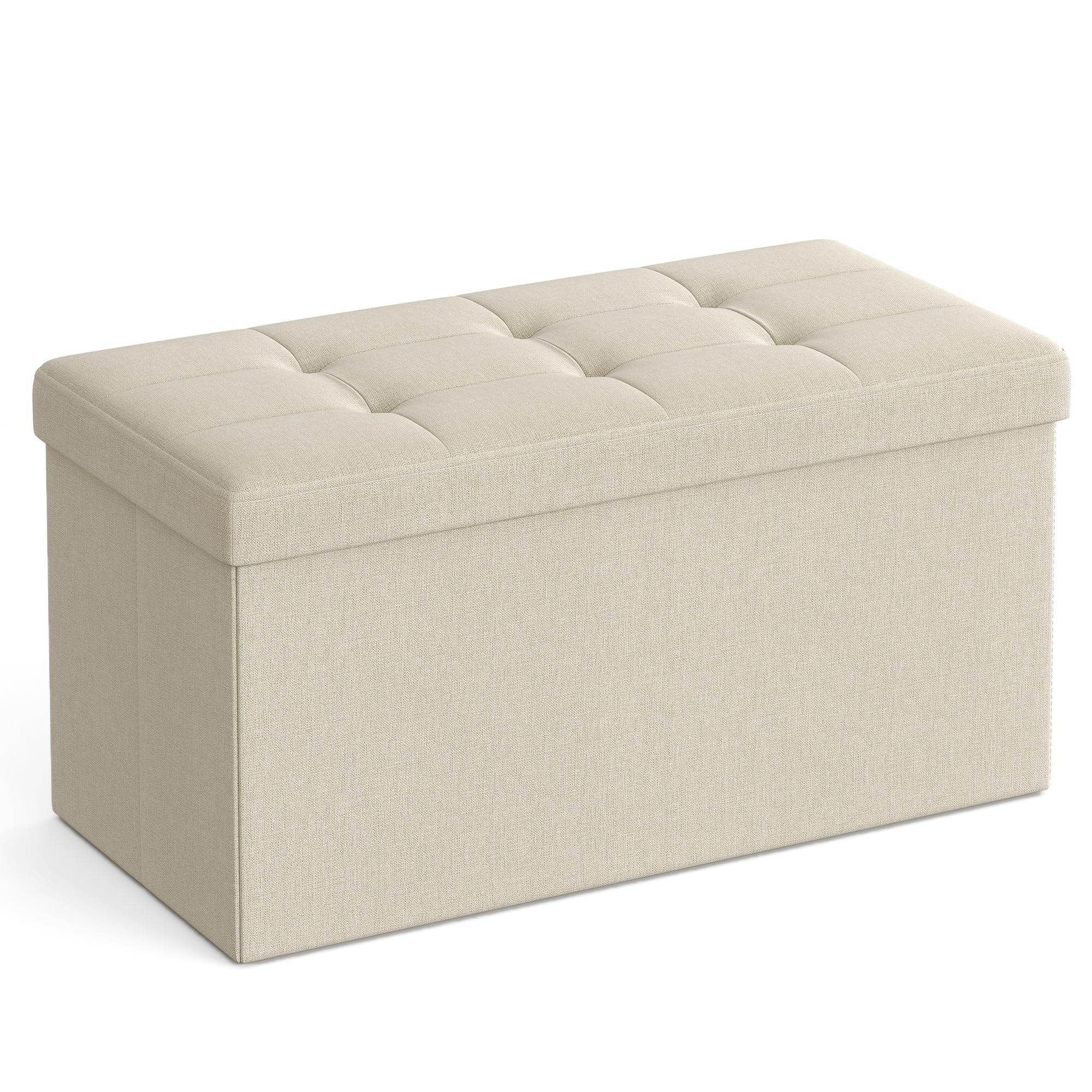 SONGMICS MAZIE Collection - Storage Ottoman Bench, 76 cm Folding Foot Rest Stool, End of Bed Bench, Easy Assembly, for Living Room, Bedroom, Entryway, Cream White LSF047W51 โ image 1