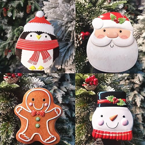 Miniatura 6 de YWKXM Juego de 4 latas de galletas navideñas para almacenamiento de alimentos, solución de embalaje de regalo, tarro de galletas de metal extra