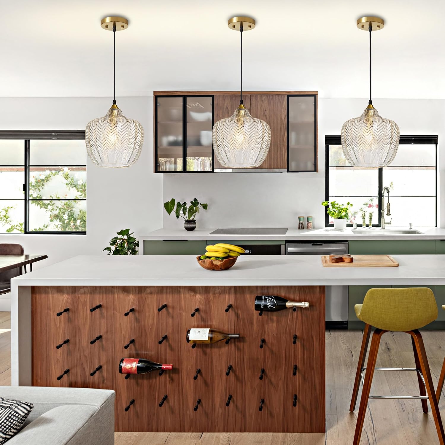Modern Gold Pendant Light, Clear Glass Farmhouse Kitchen Island Pendant Light Fixture Adjustable Vintage Hanging Ceiling Light for Dining Room Corridor 9.45 inch 1 Pack, UL Certification