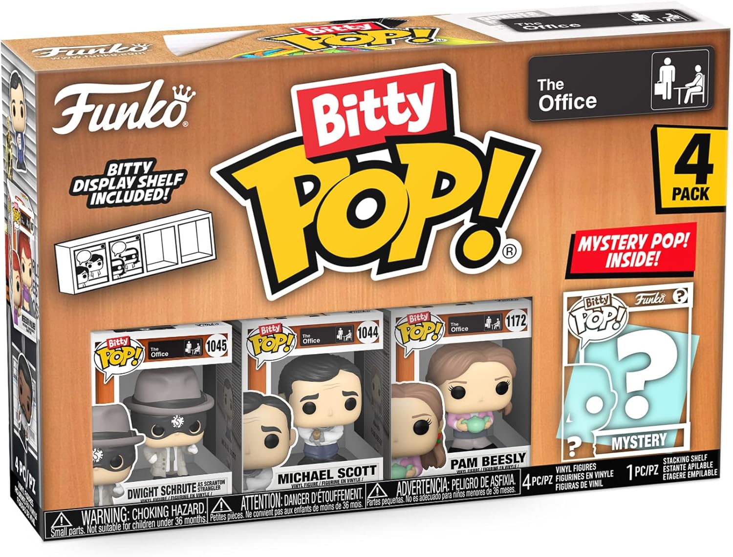 Funko Pop! Bitty: The Office - Dwight the Strangler 4-Pack, and A Surprise Mystery Mini Figure - 0.9 Inch (2.2 Cm) - Stackable Display Shelf Included - Gift Idea - Party Bags Stocking
