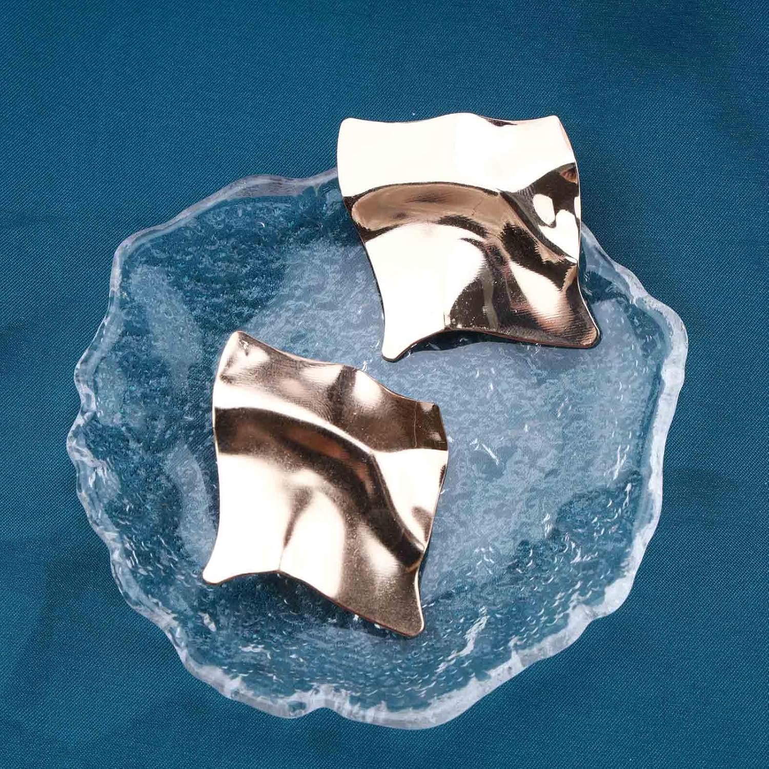 Irregular Square Earrings Statement Geometric Square Earrings Gold Texture Square Stud Earrings Metal Square Dangle Earrings Exaggerated Statement Earrings Jewelry for Women and Girls - Image 3