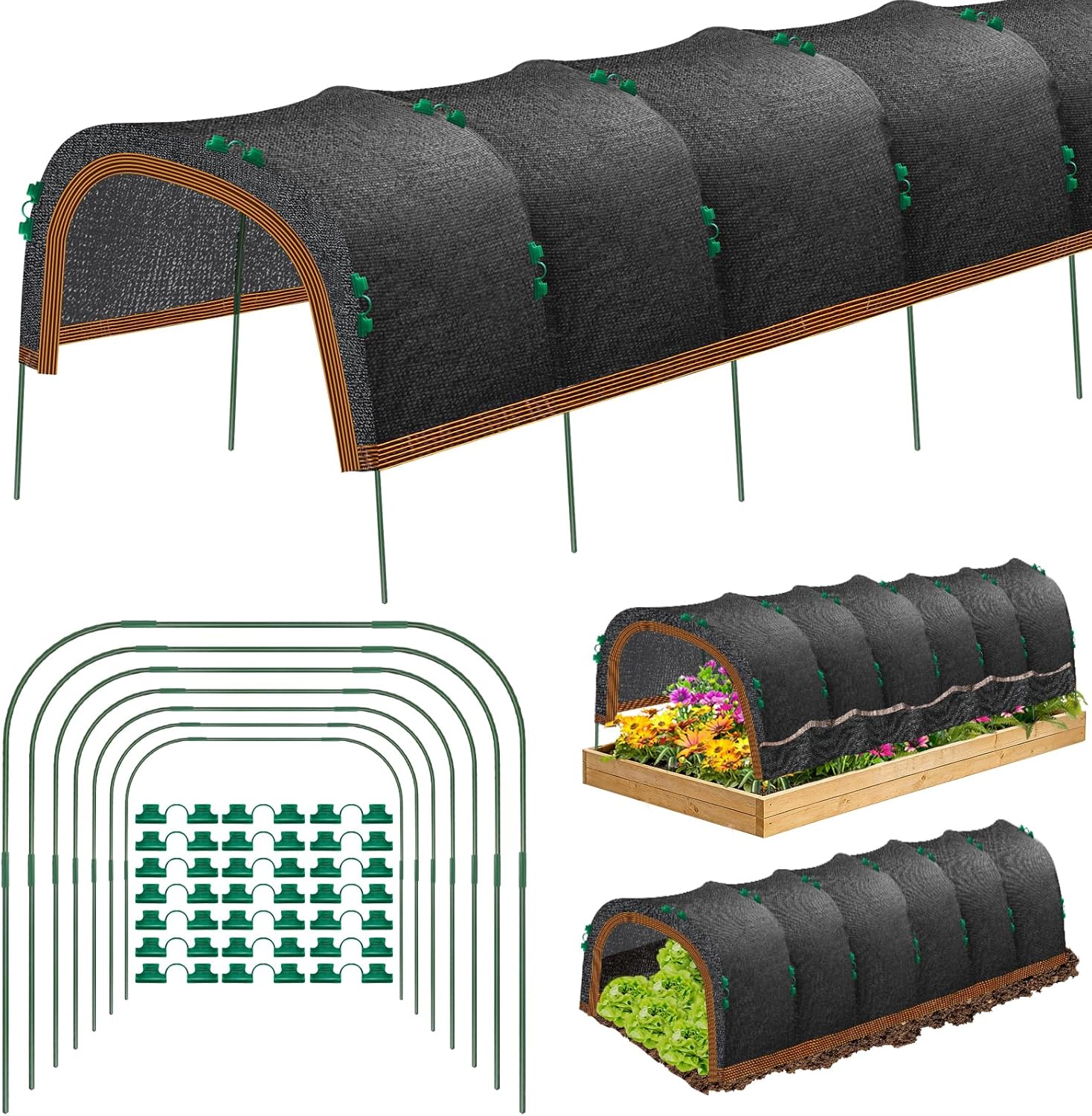 118"x79" Garden Shade Kit, 70% Garden Sun Shade Cloth with Hoops for Plants Heat Protection, Raised Garden Bed Shade Cover Plant Sun Shade for Outdoor Plants Vegetables