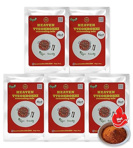 GAJAHEAVEN Korean Tteokbokki Seasoning Mix 5 Pack Korean Hot Flavor Rice Cake Sauce Sweet Spicy Taste 100% Vegan Easy to Cook HT0003